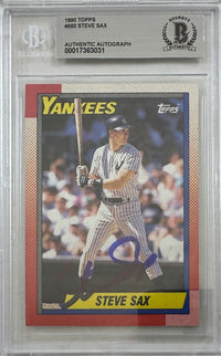 Steve Sax auto signed card 1990 Topps #560 MLB New York Yankees BAS Encap