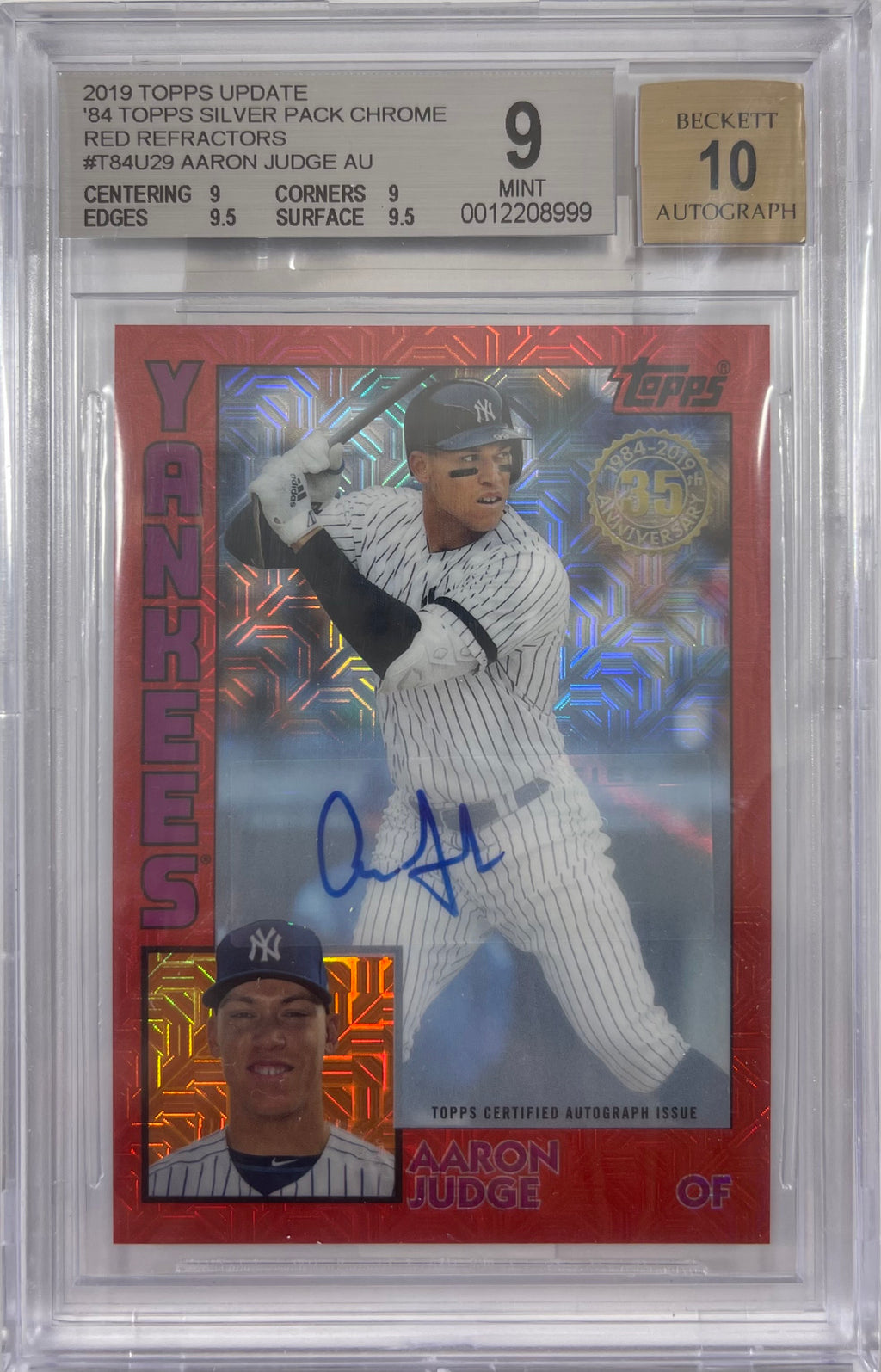 Aaron Judge auto signed card 2019 Topps 4/5 MLB New York Yankees BAS Gem Mint 10