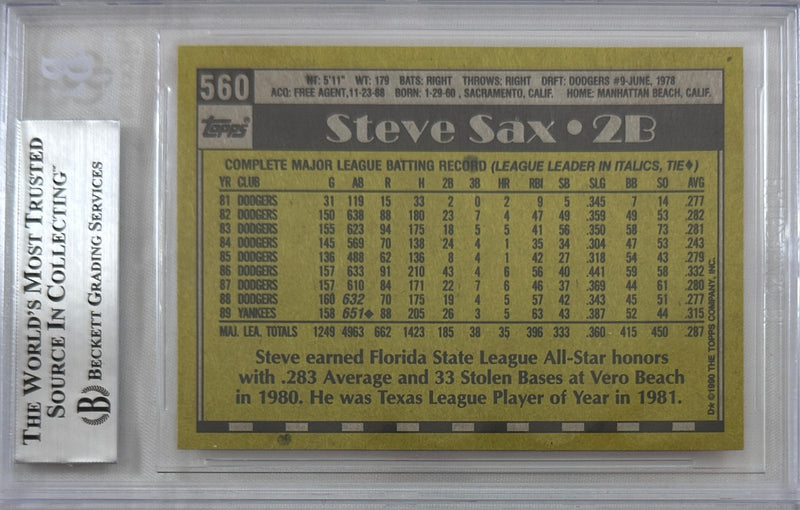 Steve Sax auto signed card 1990 Topps #560 MLB New York Yankees BAS Encap