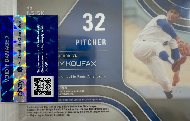 Sandy Koufax autographed signed card 2021 Panini 2/3 MLB Los Angeles Dodgers