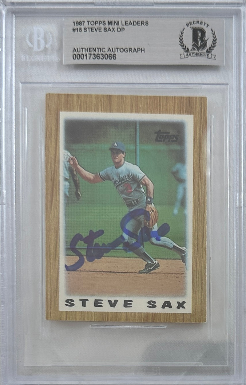 Steve Sax auto signed card 1987 Topps #15 MLB New York Yankees BAS Encap