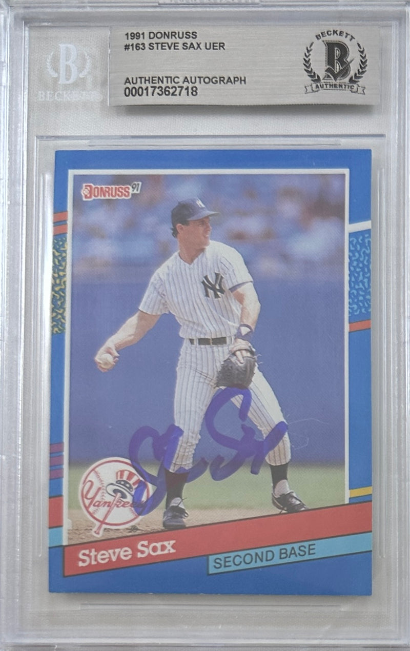 Steve Sax auto signed card 1993 Leaf #163 MLB New York Yankees BAS Encap