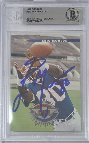 Eric Moulds autographed signed Donruss 1996 #233 Buffalo Bills BAS Encap RC