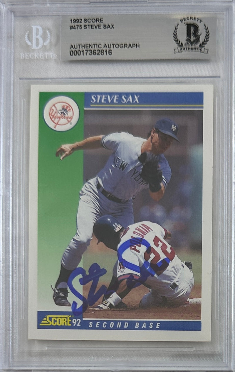 Steve Sax auto signed card 1993 Score #475 MLB New York Yankees BAS Encap