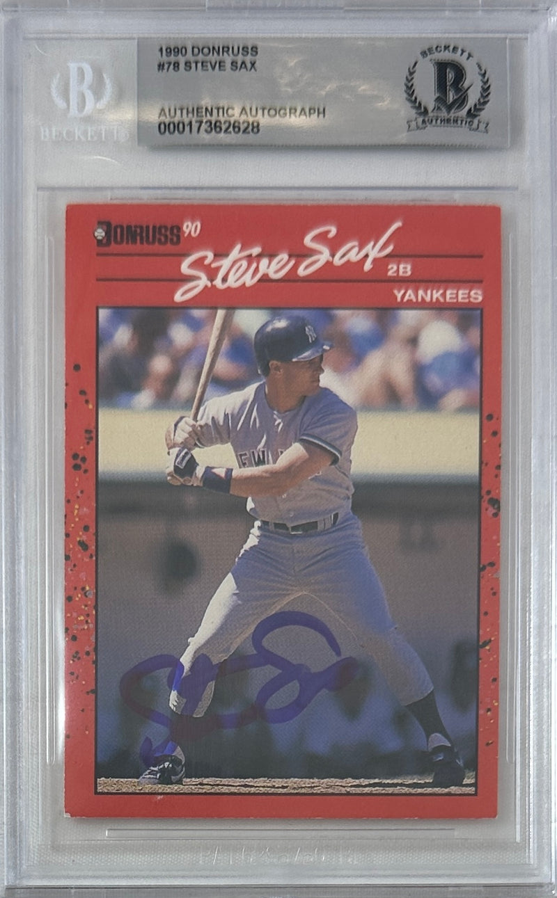 Steve Sax auto signed card 1989 Leaf #78 MLB New York Yankees BAS Encap