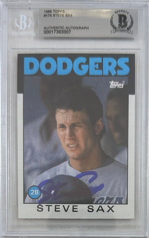 Steve Sax auto signed card 1986 Topps #175 MLB Los Angeles Dodgers BAS Encap