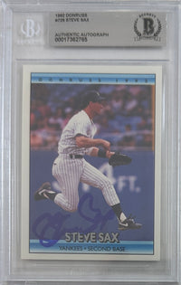 Steve Sax auto signed card 1991 Leaf #729 MLB New York Yankees BAS Encap