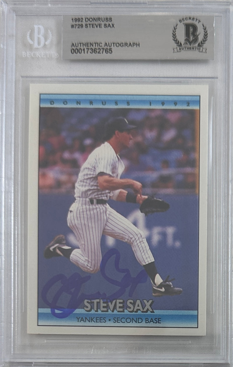 Steve Sax auto signed card 1991 Leaf #729 MLB New York Yankees BAS Encap