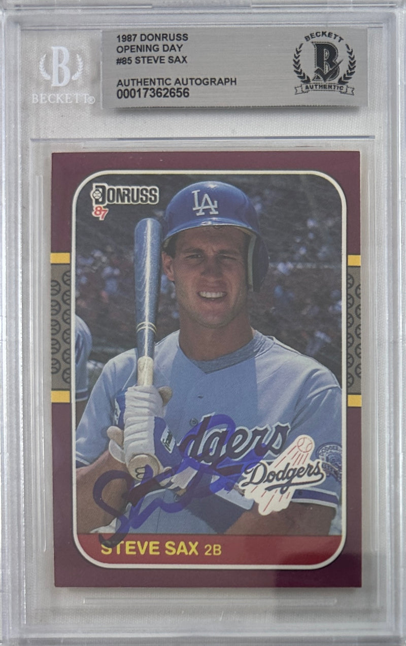 Steve Sax auto signed card 1987 Leaf #85 MLB New York Yankees BAS Encap