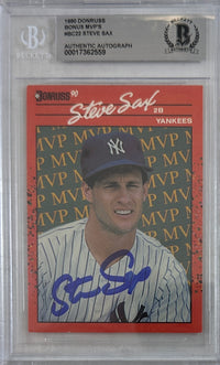 Steve Sax auto signed card 1989 Leaf MLB New York Yankees BAS Encap