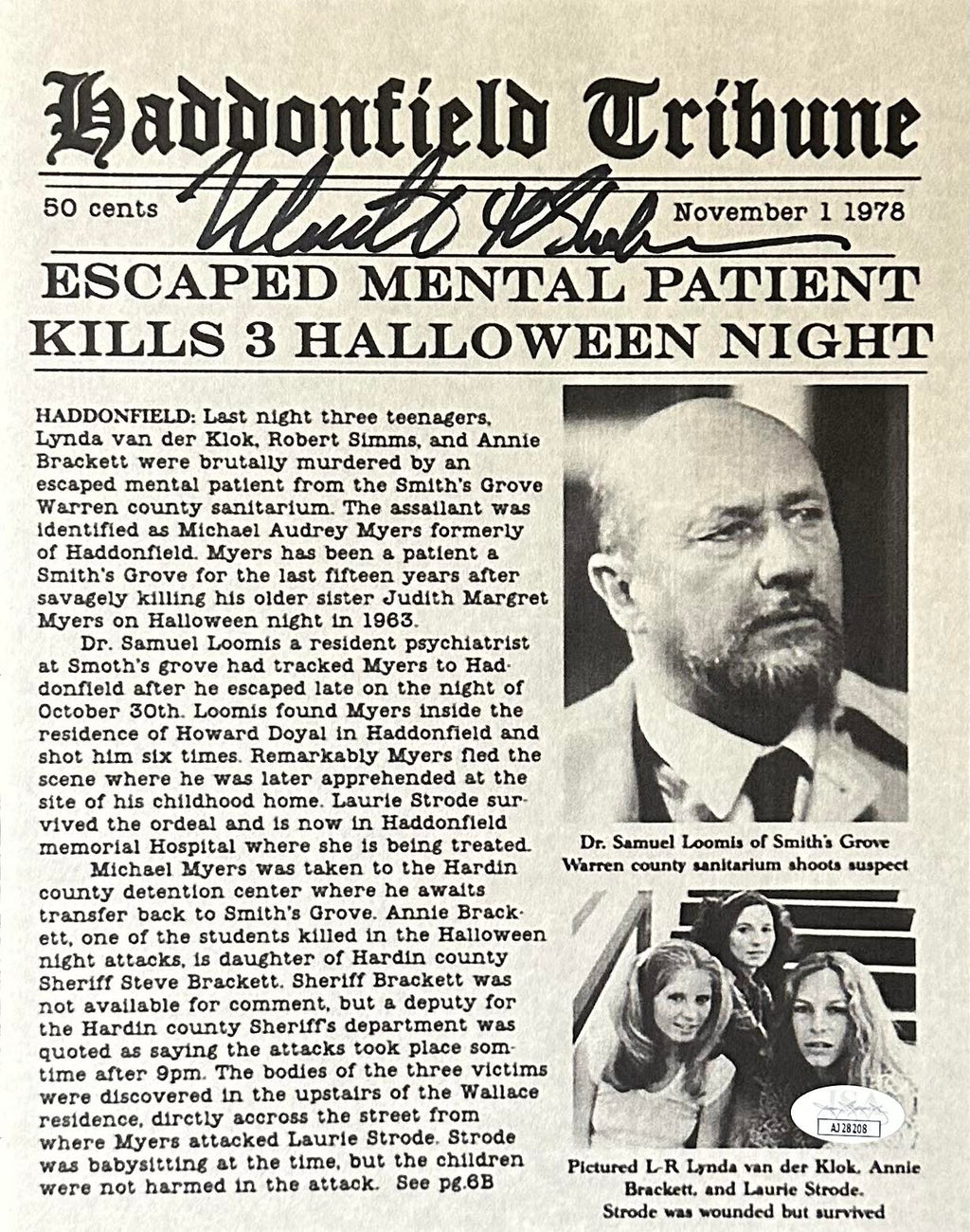 Nick Castle autographed signed inscribed 8x10 newspaper Halloween JSA COA