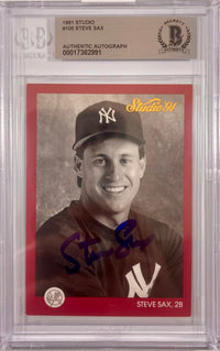 Steve Sax auto signed card 1991 Leaf #100 MLB New York Yankees BAS Encap