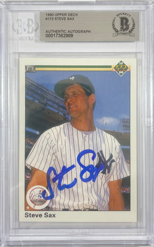 Steve Sax auto signed card 1990 Upper Deck #172 MLB New York Yankees BAS Encap