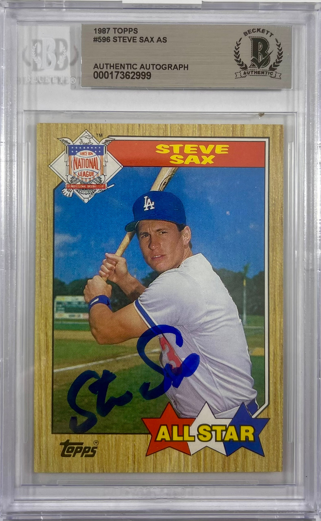 Steve Sax auto signed card 1987 Topps #596 MLB New York Yankees BAS Encap