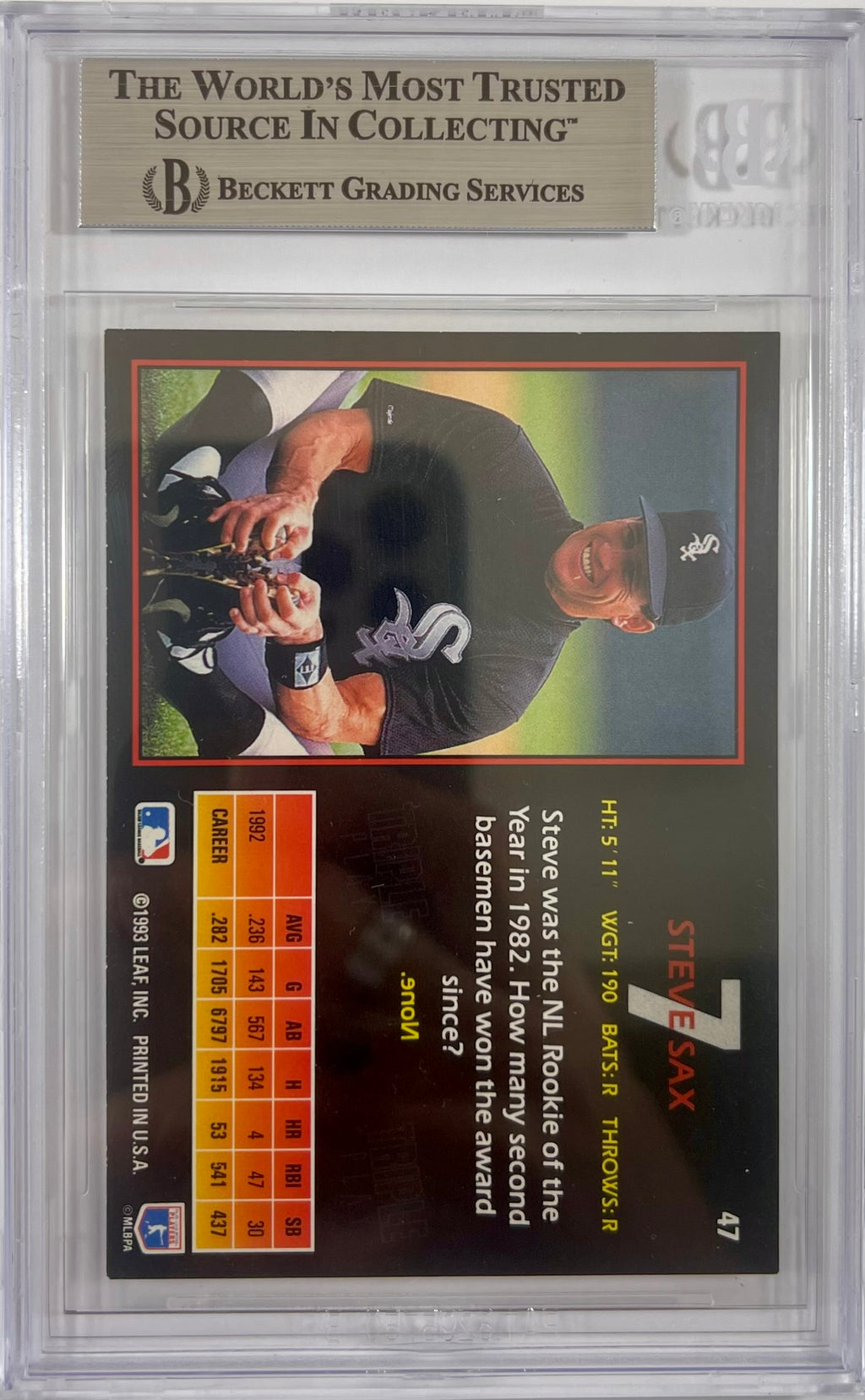 Steve Sax auto signed card 1993 Leaf #47 MLB Chicago White Sox BAS Encap