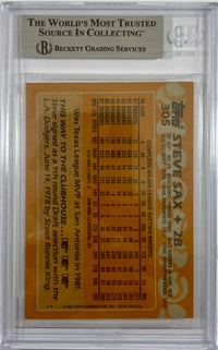 Steve Sax auto inscribed card 1988 topps #305 MLB New York Yankees BAS Encap