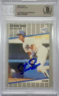 Steve Sax auto signed card 1989 Fleer #70 MLB Los Angeles Dodgers BAS Encap