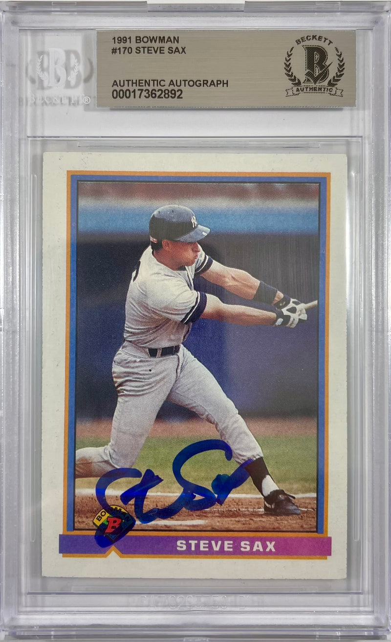 Steve Sax auto signed card 1991 Topps #`170 MLB New York Yankees BAS Encap