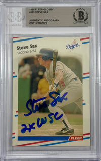 Steve Sax auto inscribed card 1988 Fleer #523 MLB New York Yankees BAS Encap