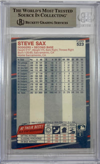 Steve Sax auto inscribed card 1988 Fleer #523 MLB New York Yankees BAS Encap