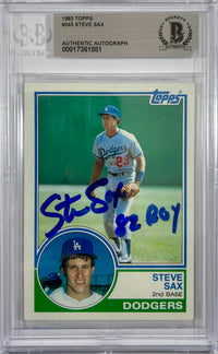 Steve Sax auto inscribed card 1983 Topps #245 MLB New York Yankees BAS Encap