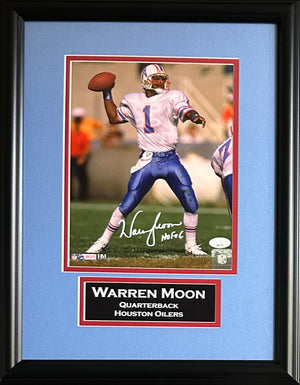 Warren Moon signed inscribed framed 8x10 photo NFL Houston Oilers JSA COA