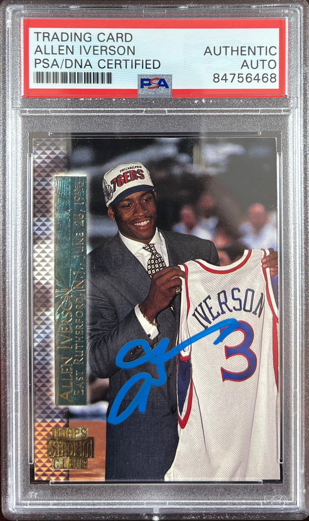 Allen Iverson auto signed RC 1996 Topps Stadium Club #SM15 76ers PSA Encap