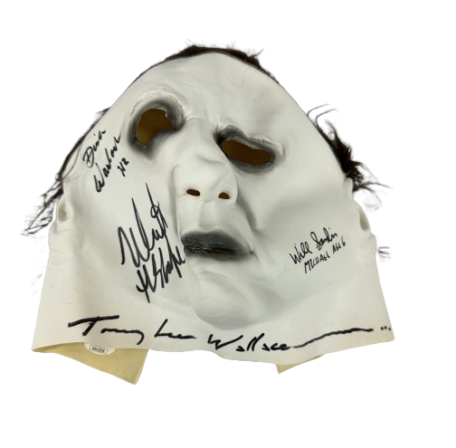 Lee Wallace, Castle, Sandin, Warlock signed inscribed Mask JSA COA Michael Myers