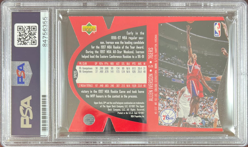 Allen Iverson auto inscribed Upper Deck SPX Philadelphia 76ers PSA Gem Mint 10