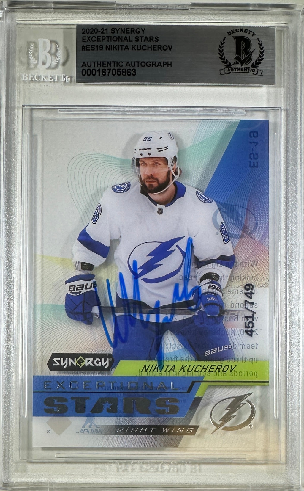 Nikita Kucherov auto card 2020-21 Upper Deck /749 Tampa Bay Lightning BAS Encap