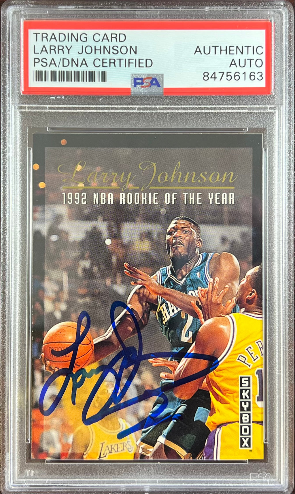 Larry Johnson auto 1992 Skybox #319 card Charlotte Hornets PSA Encapsulated