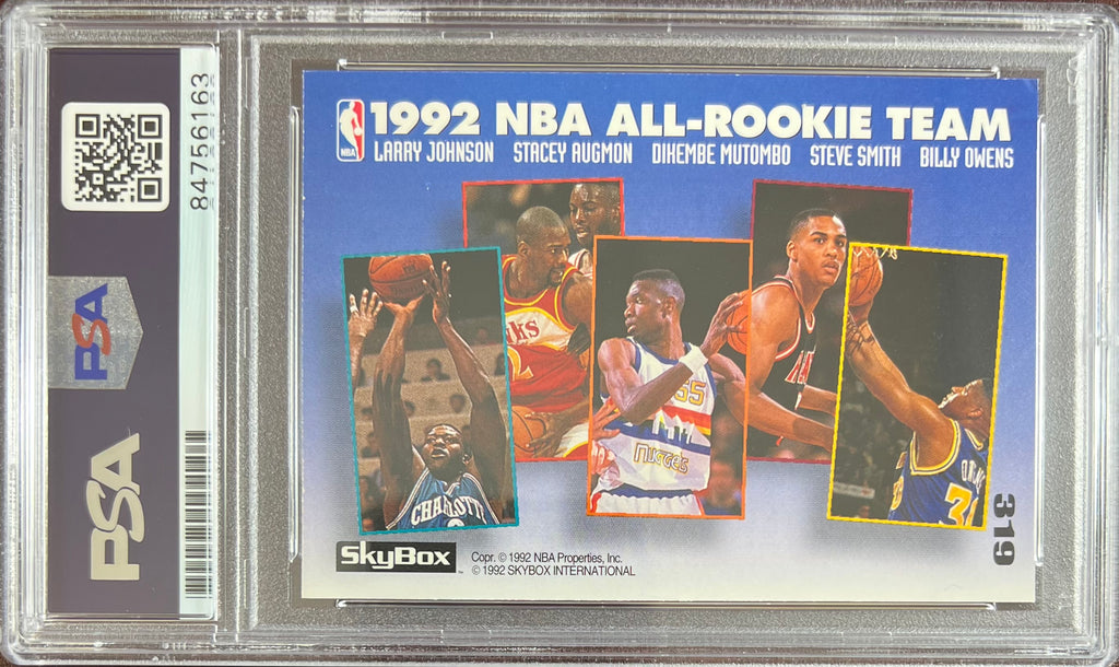 Larry Johnson auto 1992 Skybox #319 card Charlotte Hornets PSA Encapsulated