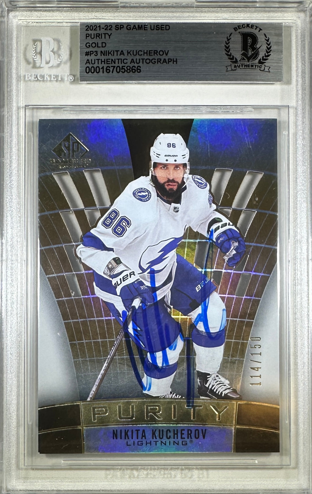 Nikita Kucherov auto card 2021-22 Upper Deck /150 Tampa Bay Lightning BAS Encap