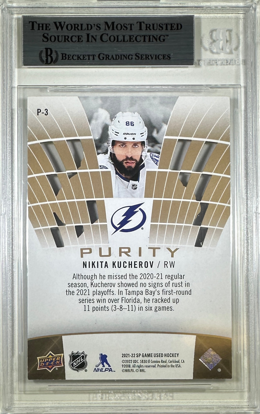 Nikita Kucherov auto card 2021-22 Upper Deck /150 Tampa Bay Lightning BAS Encap