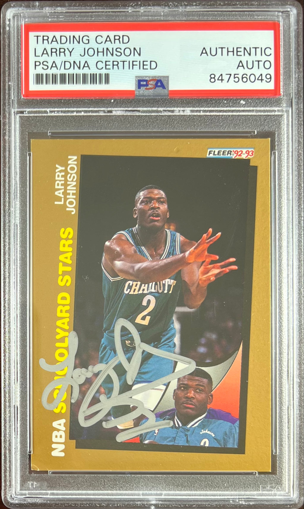 Larry Johnson auto 1992 Fleer #259 card Charlotte Hornets PSA Encapsulated