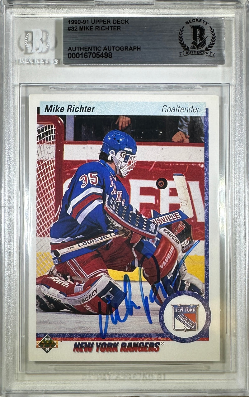 Mike Richter auto rookie card 1990 Upper Deck #32 New York Rangers BAS Encap