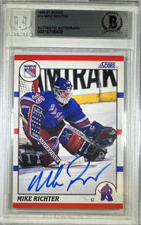 Mike Richter auto rookie card 1990 Score #74 New York Rangers BAS Encapsulated