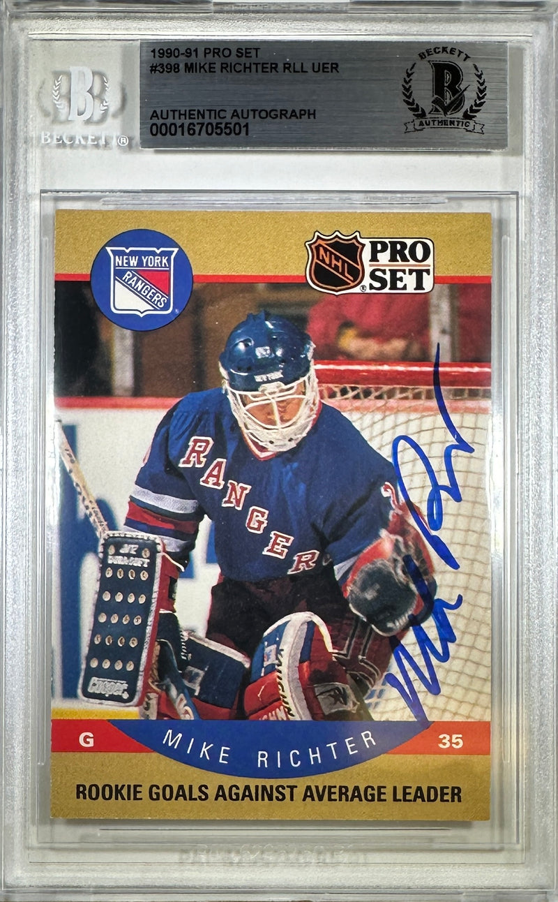 Mike Richter auto rookie card 1990 Pro Set #398 New York Rangers NHL BAS Encap