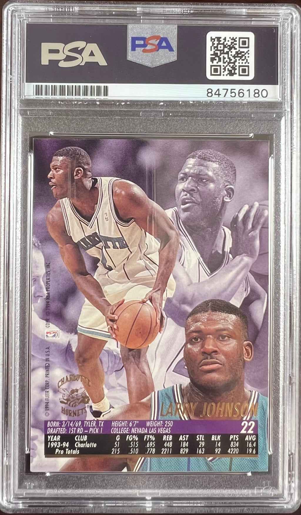 Larry Johnson auto 1994 Fleer Ultra #22 card Charlotte Hornets PSA Encapsulated