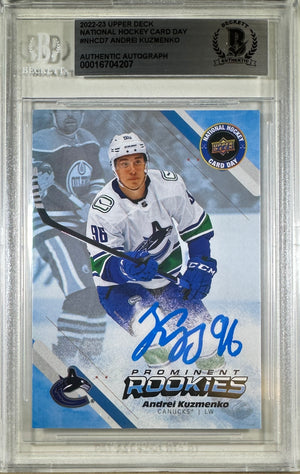 Andrei Kuzmenko auto card 2023 Upper Deck Vancouver Canucks BAS rookie Encap