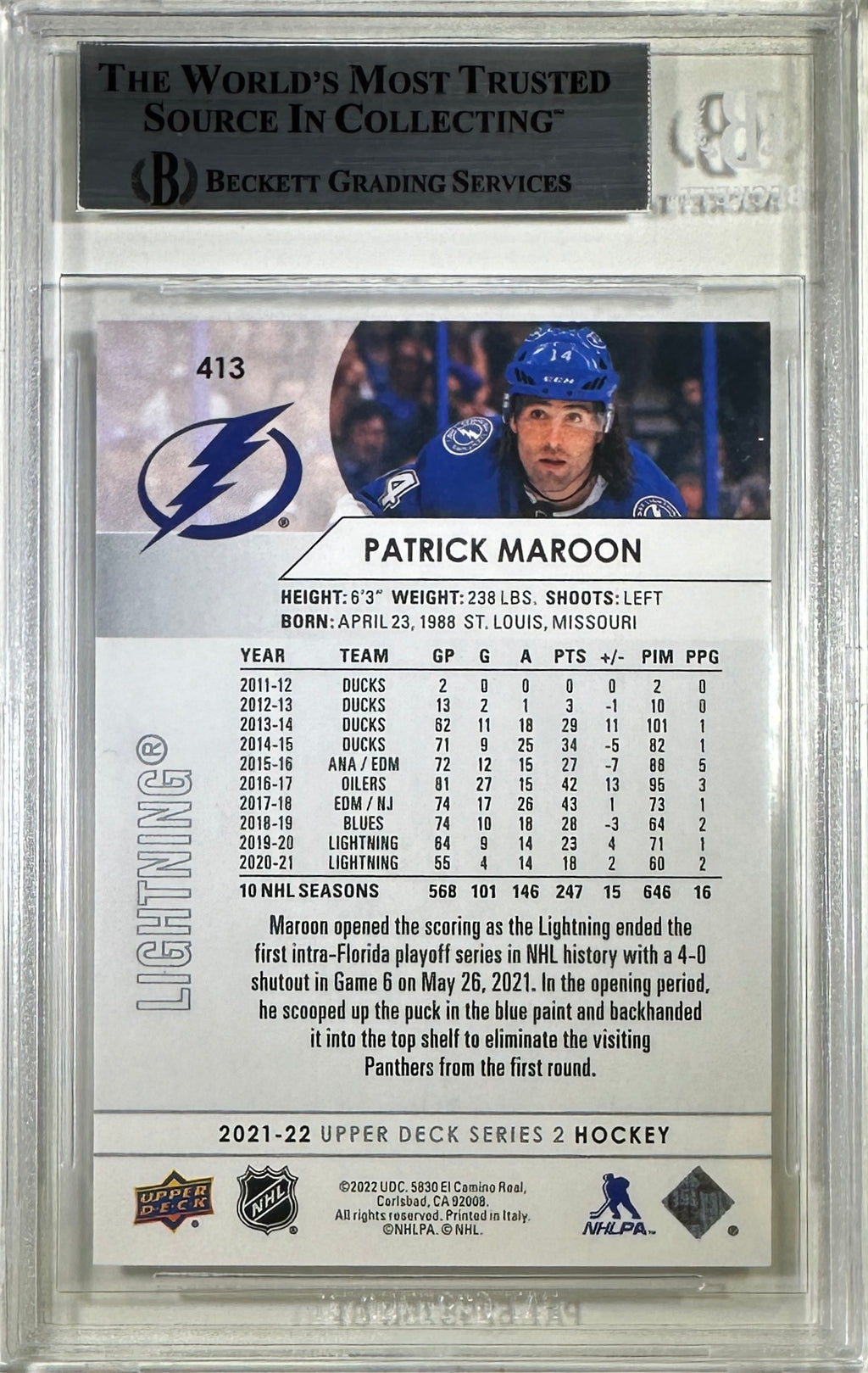 Patrick Maroon auto card 2022 Upper Deck #413 Tampa Bay Lightning NHL BAS Encap