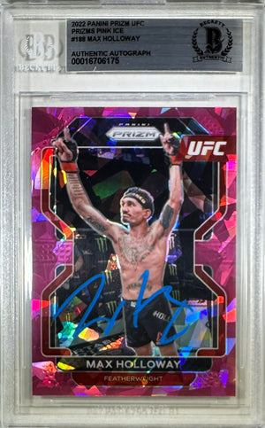 Max Holloway auto 2022 Panini Prizm card #188 UFC BAS Encapsulated Pink Ice