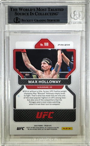 Max Holloway auto 2022 Panini Prizm card #188 UFC BAS Encapsulated Pink Ice