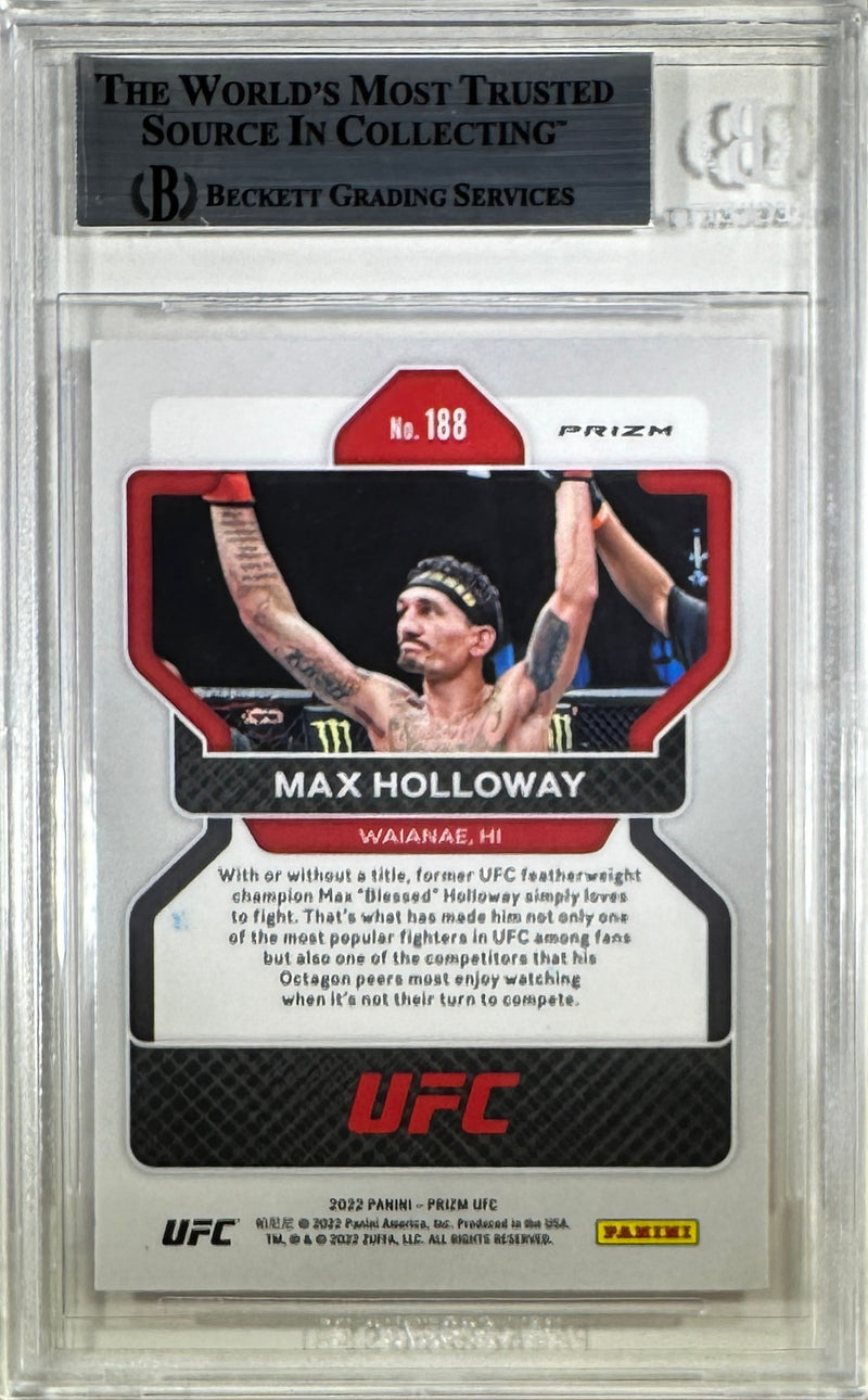 Max Holloway auto 2022 Panini Prizm card #188 UFC BAS Encapsulated Pink Ice