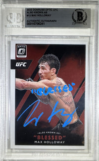 Max Holloway auto inscribed 2022 Donruss Optic card #12 UFC BAS Encapsulated