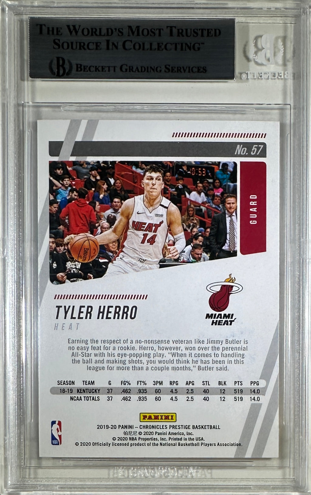 Tyler Herro auto card 2019-20 Panini Prestige RC #57 NBA Miami Heat BAS Encap