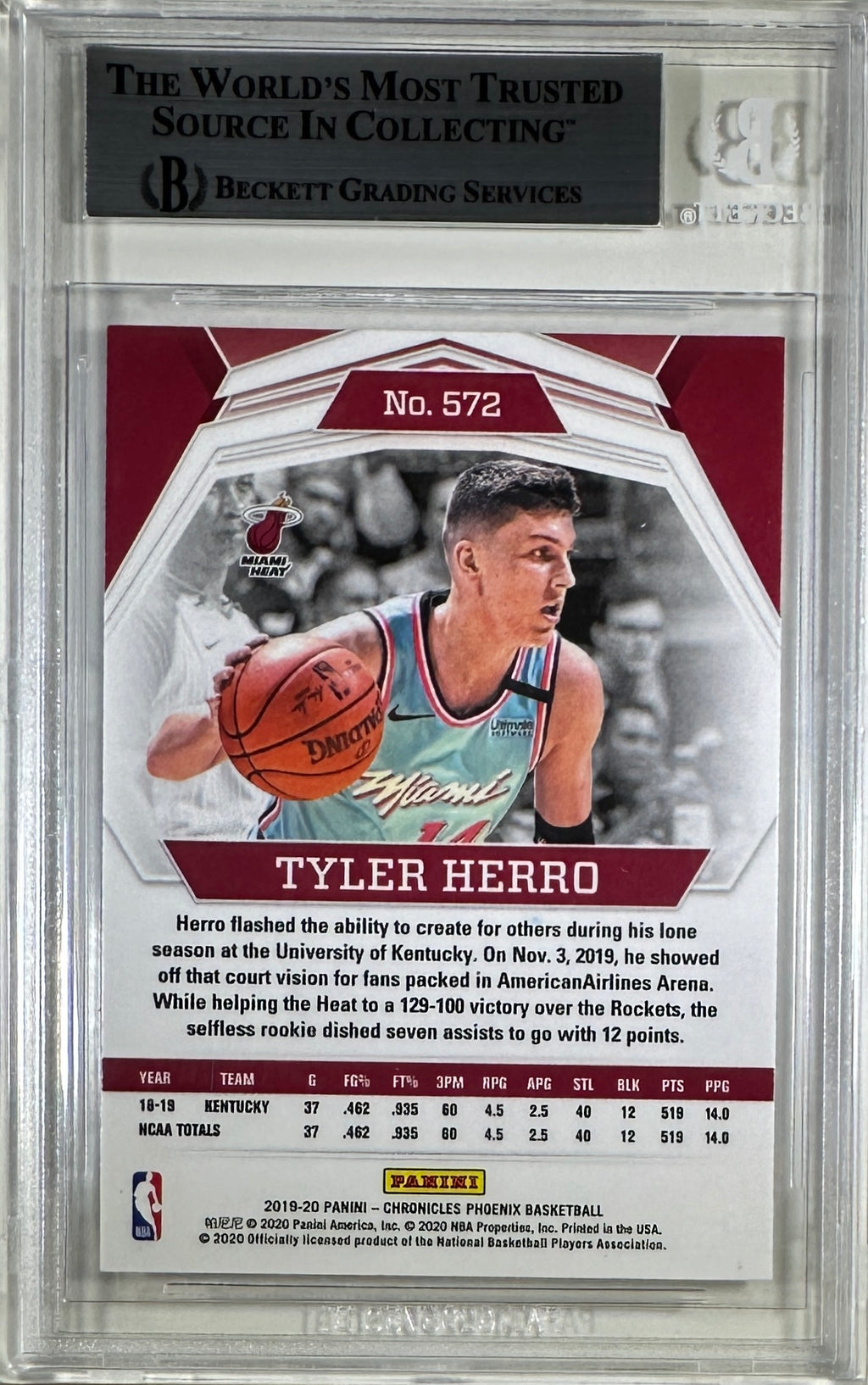 Tyler Herro auto card 2019-20 Panini Phoenix RC #572 NBA Miami Heat BAS Encap