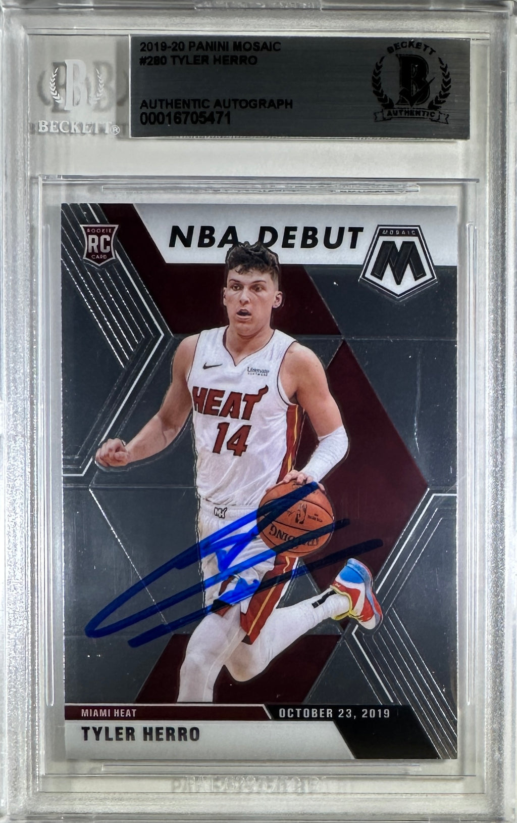 Tyler Herro auto card 2019-20 Panini Mosaic RC #280 NBA Miami Heat BAS Encap