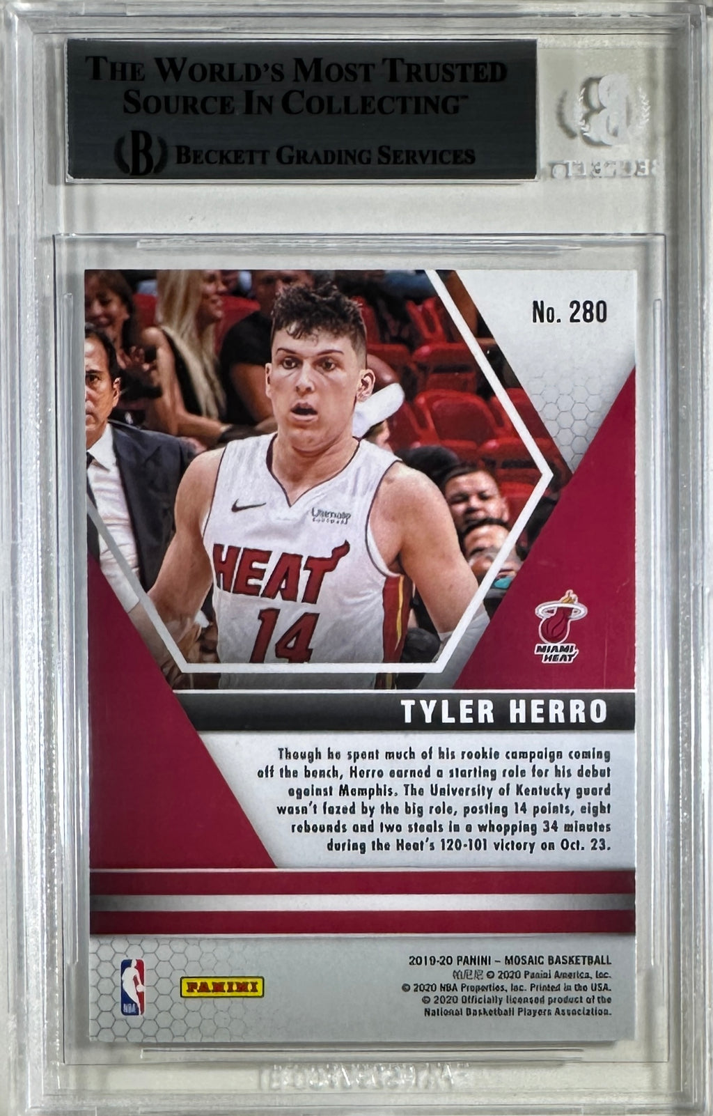 Tyler Herro auto card 2019-20 Panini Mosaic RC #280 NBA Miami Heat BAS Encap