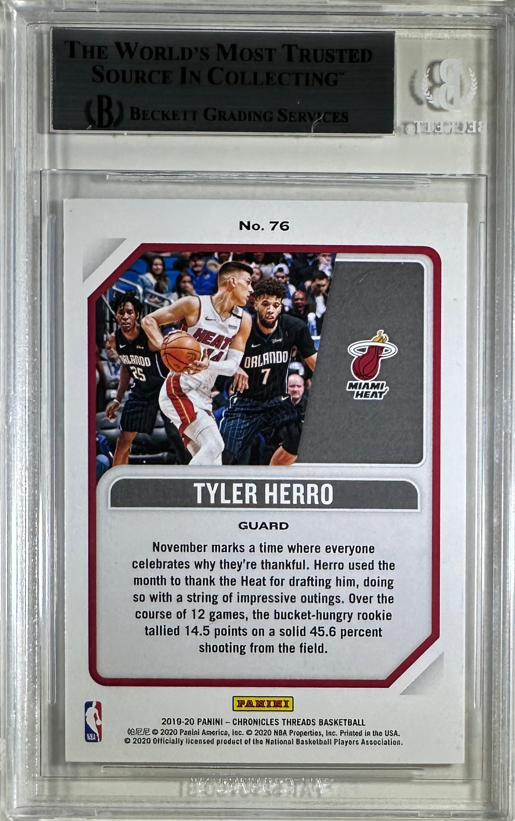 Tyler Herro auto card 2019-20 Panini Threads RC #76 NBA Miami Heat BAS Encap